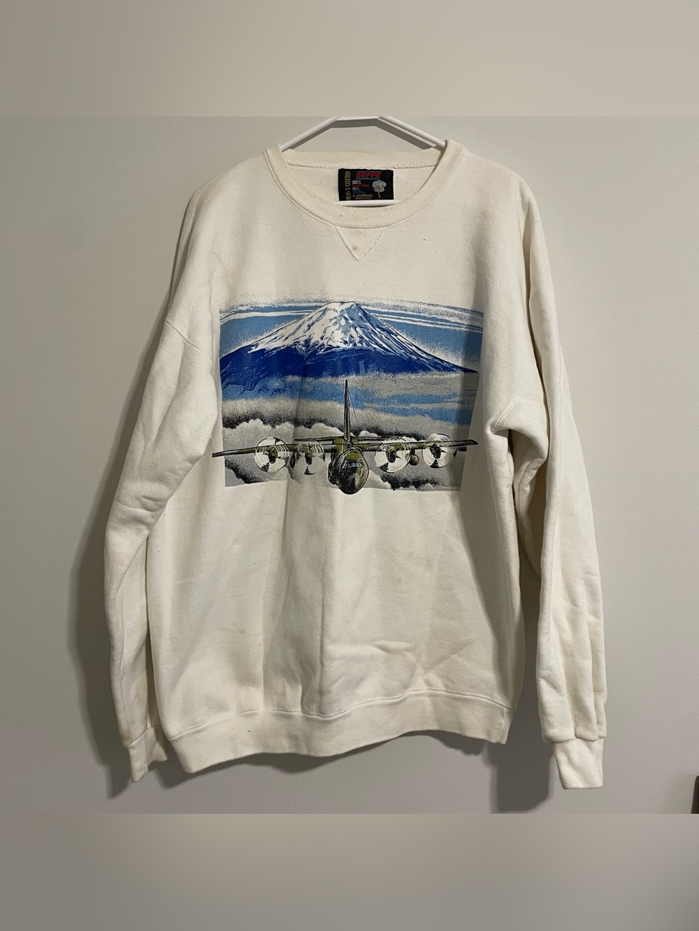 Vintage 90s Aviator Plane Mountain Graphic Sweatshirt Heavy Size XL